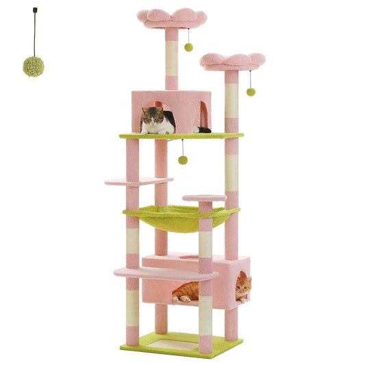 184Cm Large Cat Tree Tower for Indoor Cats with Sisal-Covered Scratching Posts Spacious Hammock Padded Perches and Condos Pink